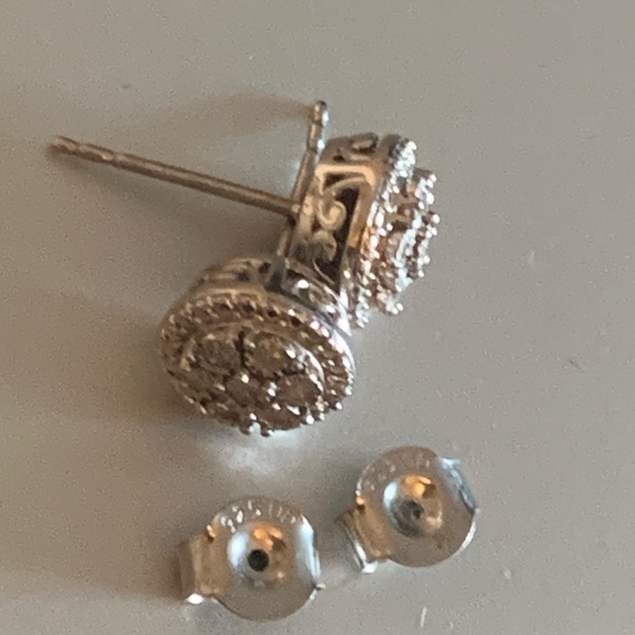 Diamond Round Halo Earrings, Sterling Silver Stamped 925, (1/10 ct. t.w.) - Picture 10 of 10